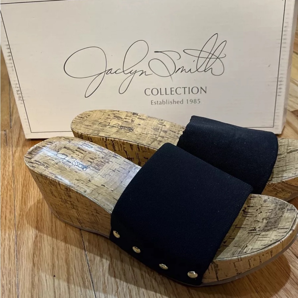 Jaclyn Smith Women's Talma Gold Black Coral Slip-On Wedge Sandal  Size 7 M